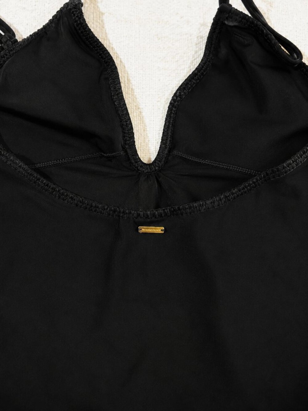 Victorias Secret Black Halter One Piece Swimsuit Braided V-Neck Size Medium - Picture 6 of 8